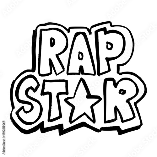 "RAP STAR" bubble lettering graffiti. Hand drawn urban street art style music typography for hip hop branding, apparel prints, and cool graphic design elements.