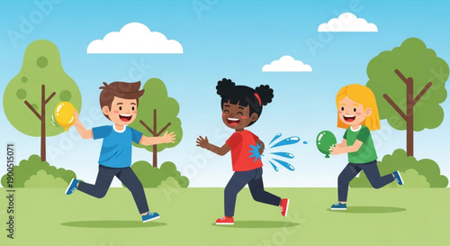 Children Playing Frisbee in Park during Sunny Day