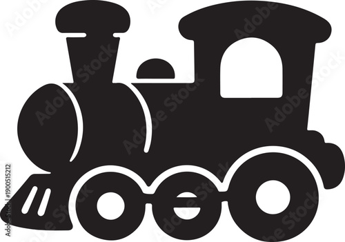 Cute Toy Train Engine Silhouette Rounded Toy Locomotive Flat Vector
