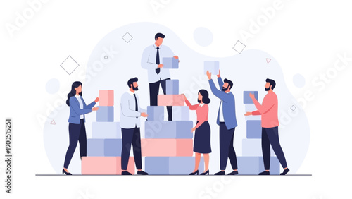 Teamwork building blocks, business collaboration, success, strategy, planning, startup