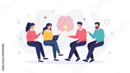 Team Collaboration Brainstorming Ideas with Brain and Lightbulb