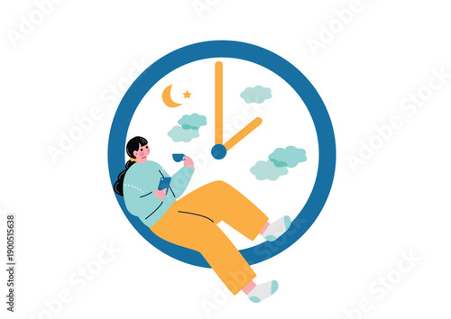 スマホを見ながら夜更かしする女性