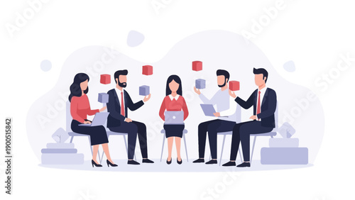 Business Team Collaboration Strategy Planning Meeting with Cubes