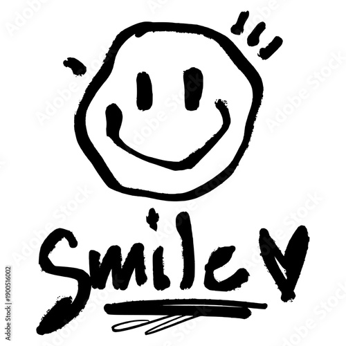 Happy smile face graffiti with heart. Urban street art style hand drawn emoji for positive branding, streetwear graphics, and cool artistic stickers.