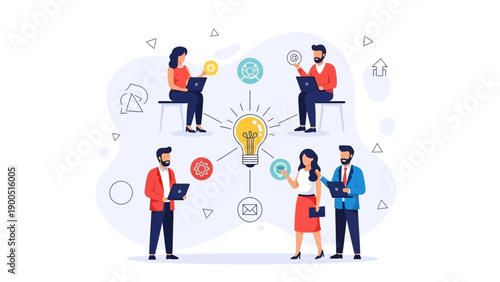 Teamwork idea generation, brainstorming, collaboration, innovation, lightbulb concept