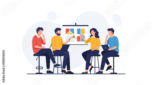 Business team meeting, presentation, collaboration, planning, modern flat illustration