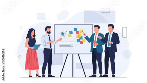 Business Meeting: Team Collaboration and Presentation with Whiteboard