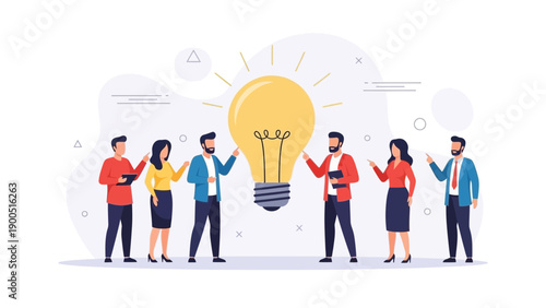 Teamwork, Innovation, Brainstorming - People With Giant Light Bulb Idea