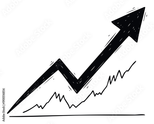 Hand drawn upward arrow symbolizing business growth, financial increase, and market success, useful for presentations, reports, and informational graphics about positive trends.