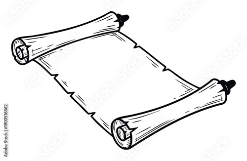 Classic ancient blank parchment scroll paper with curled ends ready for custom message or old document text for historical presentation