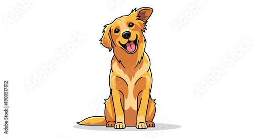 Happy cartoon golden retriever dog sitting on white background