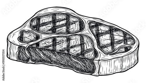 Commercial grilled tbone steak graphic perfect for enhancing restaurant menus, gourmet cooking blogs, culinary branding, and food industry advertisements.