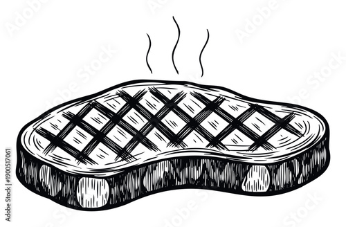 Hand drawn style grilled steak with appetizing smoke lines perfect for restaurant menus food blogs and culinary themed promotions showcasing delicious meat dishes