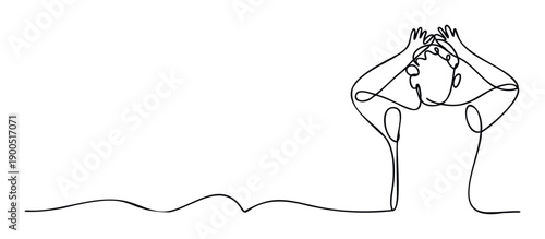 Continuous line drawing of a person holding their head in despair, illustrating feelings of frustration, stress, and anxiety, suitable for conveying modern mental health awareness and