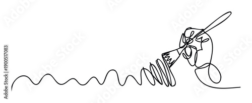 Minimalist one line drawing of a hand holding a paint brush creating a continuous wavy line perfect for creative projects or inspiring educational content