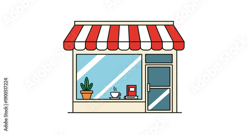 Vector illustration of a small coffee shop with striped awning