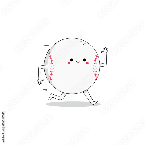 Cute baseball ball cartoon character running doodle