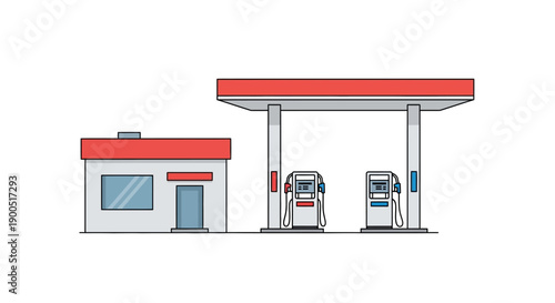 Minimalist vector illustration of a gas station with fuel pumps