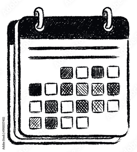 Hand drawn calendar doodle with textured grunge effect ideal for planning daily weekly monthly schedules and tracking important appointments or events