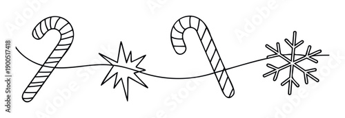 Festive holiday garland with candy canes a sparkling star and a delicate snowflake connected by a playful line perfect for winter season greetings and event invitations