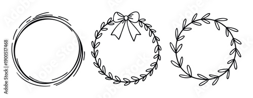 Aesthetic collection of hand drawn circular frames and intricate botanical wreaths offering versatile decorative borders perfect for invitations, logos, greeting cards, and event design