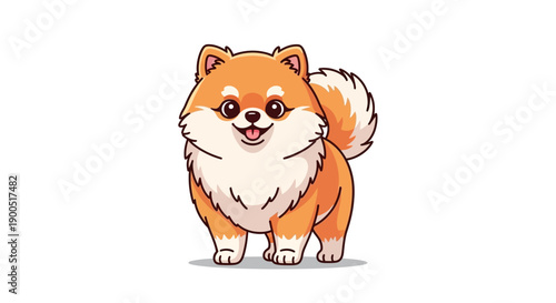 Cute cartoon Pomeranian dog illustration with fluffy fur on white background