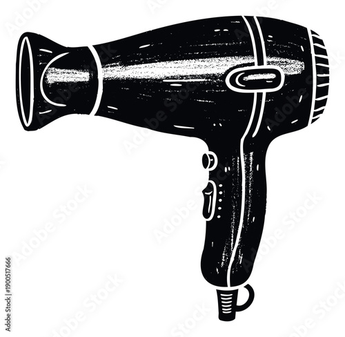 Black and white grunge texture hairdryer silhouette for beauty and personal care projects, styling concepts, or salon service promotions
