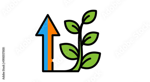 Growth concept icon with upward arrow and green plant