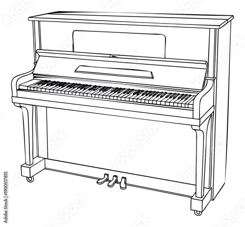 Upright piano line drawing perfect for music education materials graphic resources and print applications in teaching and music store branding projects