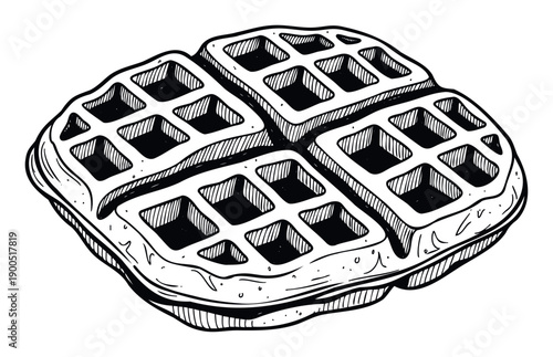 Hand drawn waffle for breakfast or dessert menu ideas and cafe restaurant promotions or sweet treat snack packaging designs
