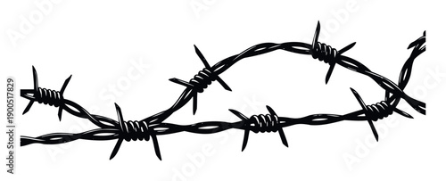 Barbed wire barrier depicting restriction and security concerns, suitable for themes of danger, confinement, protection, and boundary enforcement in various graphic projects.