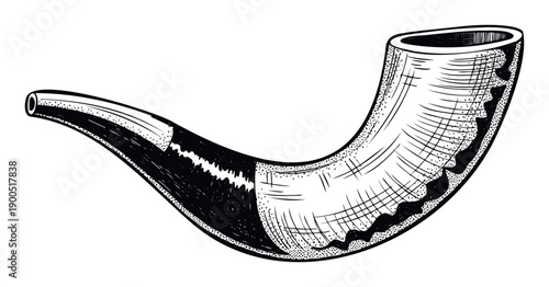 Traditional Jewish shofar horn, a sacred ritual musical instrument used for solemn high holidays and religious events, perfect for spiritual celebration designs.