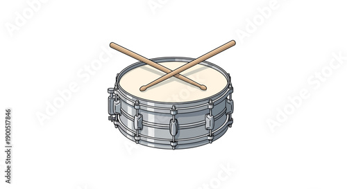 Illustration of a Snare Drum with Drumsticks on White Background