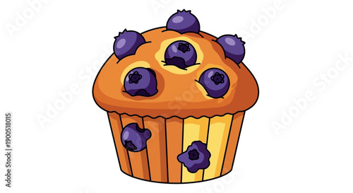 Illustrated Blueberry Muffin with Vibrant Colors on White Background