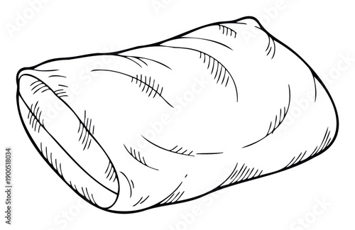 Simple line drawing of a plush pillow, illustrating softness and comfort for bedroom product promotions, home furnishing catalogs, or relaxation concepts.