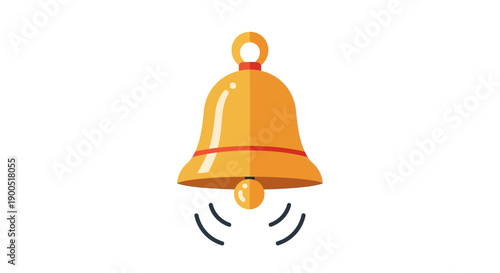 Golden bell icon with ringing motion on white background