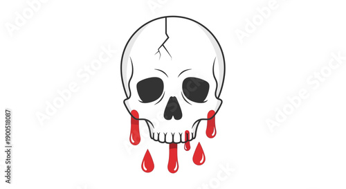 Illustration of a cracked skull with dripping red blood