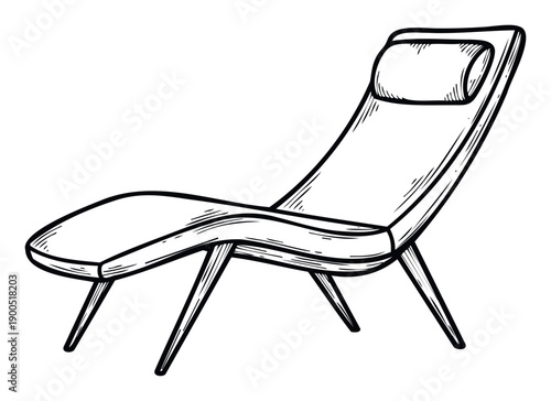 Stylish chaise lounge chair with a comfortable head pillow and modern sleek aesthetic ideal for furniture catalogs home decor websites or interior furnishing projects.