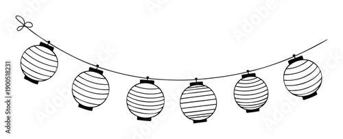 Decorative string of whimsical striped paper lanterns with a cute bow knot creating a festive atmosphere for party invitations, event decorations, or cultural celebration graphics