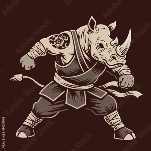 Rhino Ninja Illustrator Artwork Creative Design Template 
