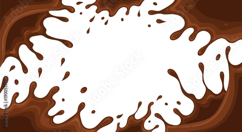 Abstract liquid chocolate splash with white space in center