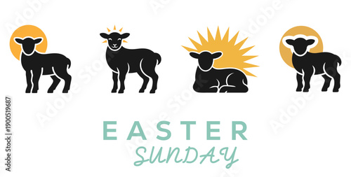 Easter Animal icons. .Palm Sunday, Holy Friday and Holy Saturday template with religious symbols.
