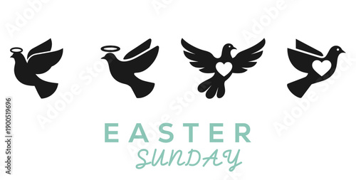 Easter Animal icons. .Palm Sunday, Holy Friday and Holy Saturday template with religious symbols.