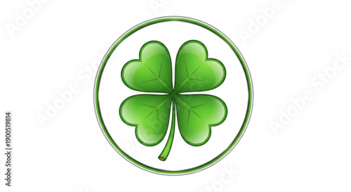 Lucky green four leaf clover in circle symbol for good fortune and irish luck