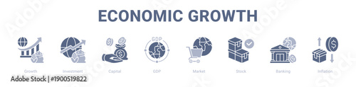 Economic Growth web banner icon vector illustration concept ,  with icon of Growth, Investment, Capital, GDP, Market, Stock.