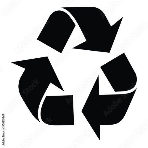 Black recycling symbol on transparent background, common environmental icon for sustainability and conservation, waste reduction