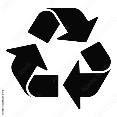 Black recycling symbol on transparent background, common environmental icon for sustainability and conservation, waste reduction