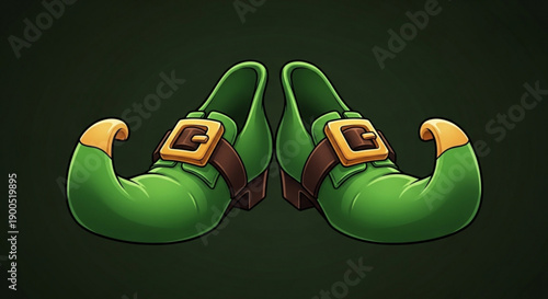 Green claddagh shoes with gold buckles and brown straps on black background st patrick's day symbol