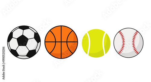 Set of four sports balls on white background