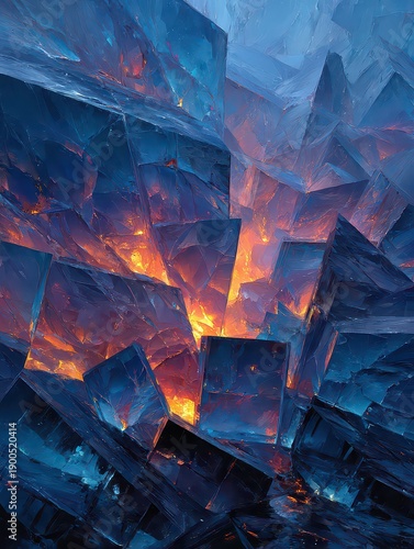 Abstract Ice and Flame Landscape with Shimmering Textures and Colors